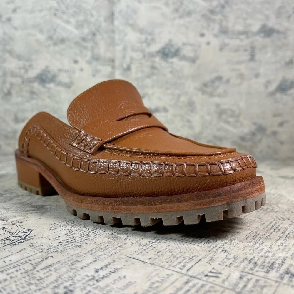 Beklina Loafer Mule Cocoa Brown Leather Penny Loafers Handmade Peru